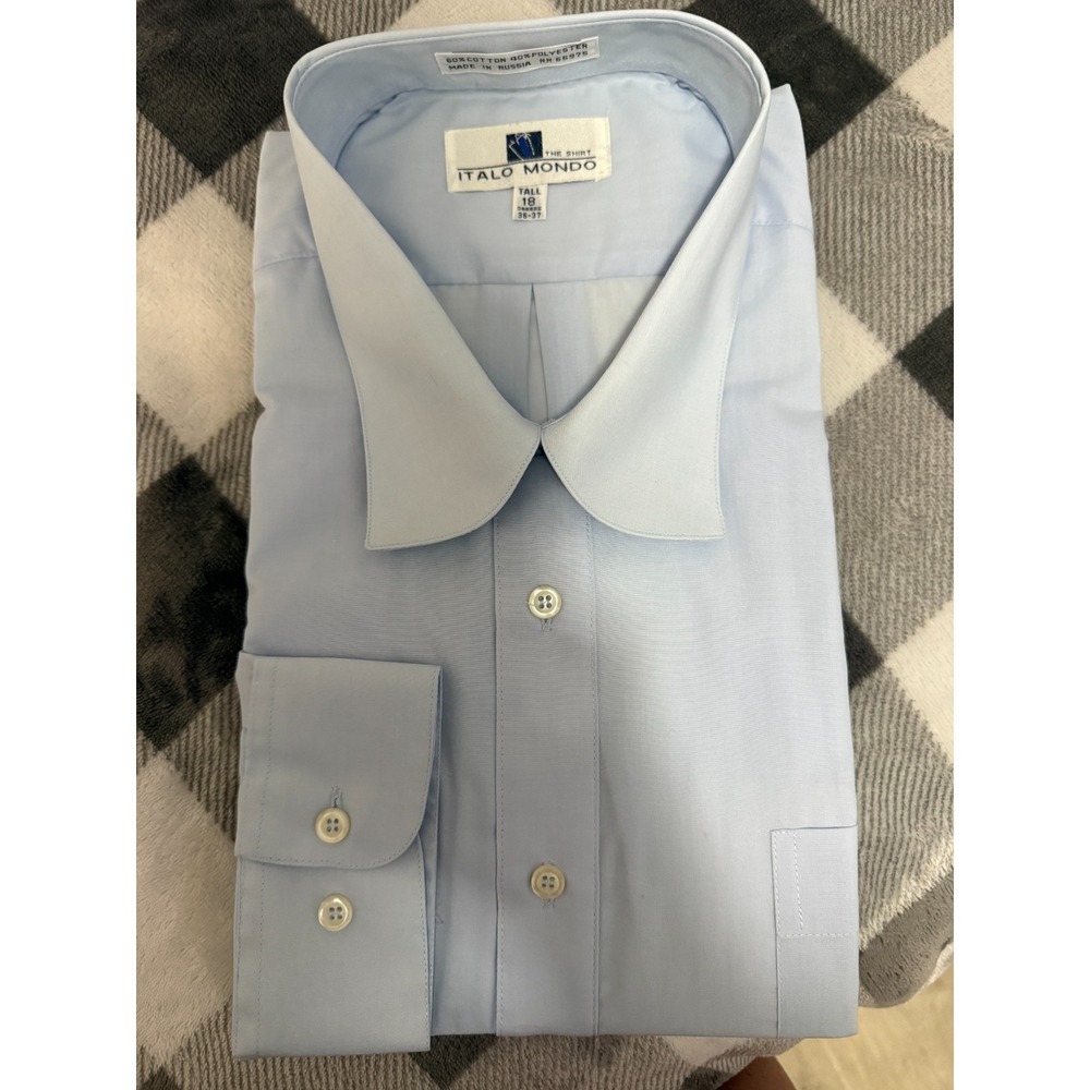 Italo Mondo Dress Shirt Men's 18 36/37 Tall Light Blue Solid Long Sleeve NWT